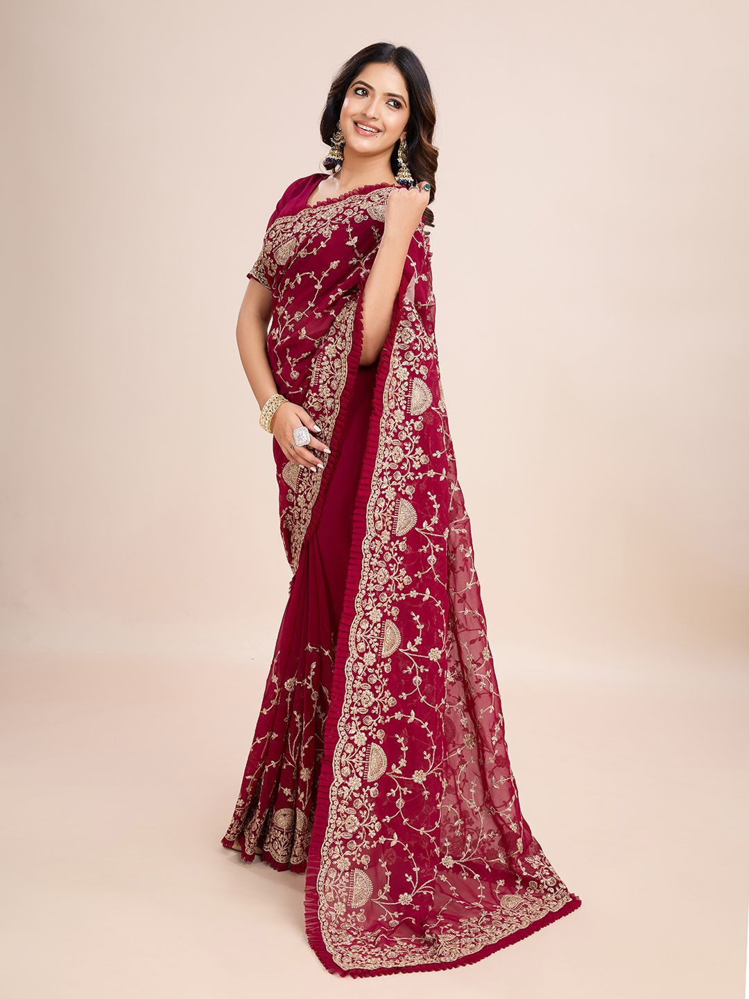 kasee Floral Embroidered Pure Georgette Ready to Wear Saree | Grocsy