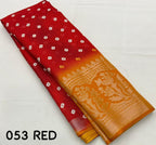 Red Jute Silk Printed Saree with Unstitched Blouse - Hiral Fashion | Grocsy