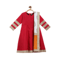 Ahalyaa Red Poly Silk Anarkali Kids Kurta With Dupatta Set For Girls | Grocsy
