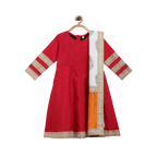 Ahalyaa Red Poly Silk Anarkali Kids Kurta With Dupatta Set For Girls | Grocsy