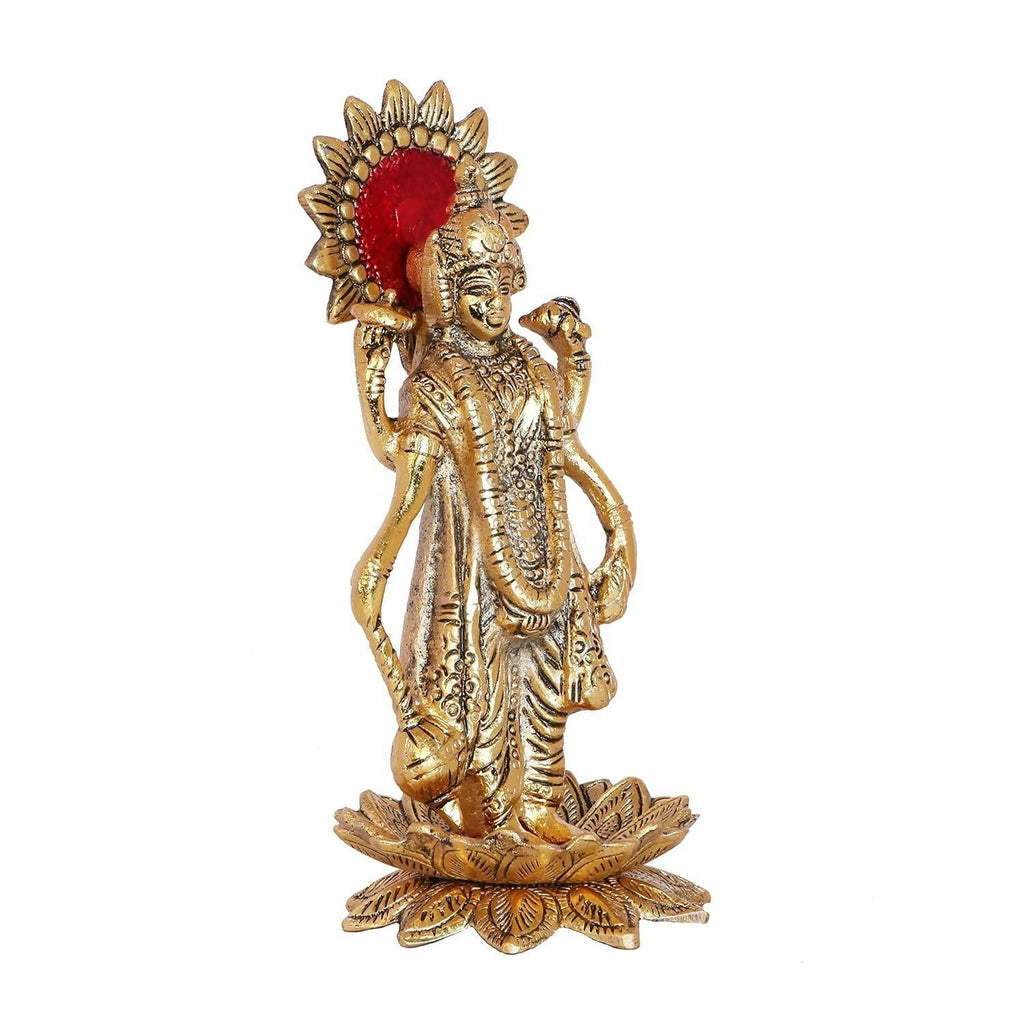Kridaykraft Gold-Polished Narayan/Vishnu Standing On Lotus Metal Statue | Grocsy