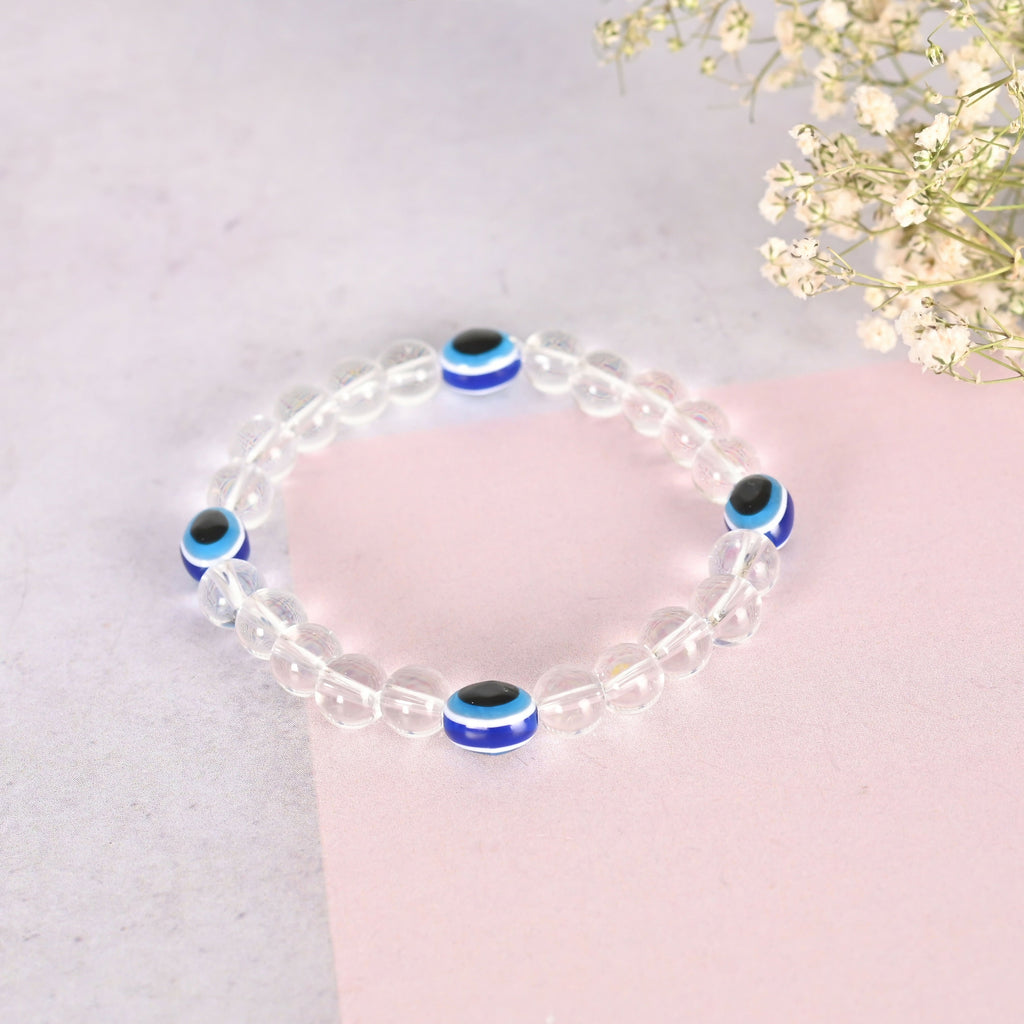 NVR Men & Women Evil Eyetransparent Beaded Elasticated Bracelet | Grocsy
