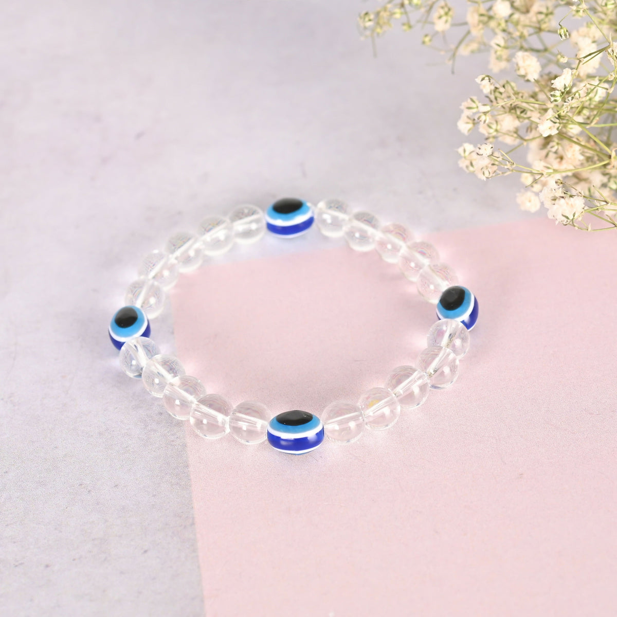 NVR Men & Women Evil Eyetransparent Beaded Elasticated Bracelet | Grocsy