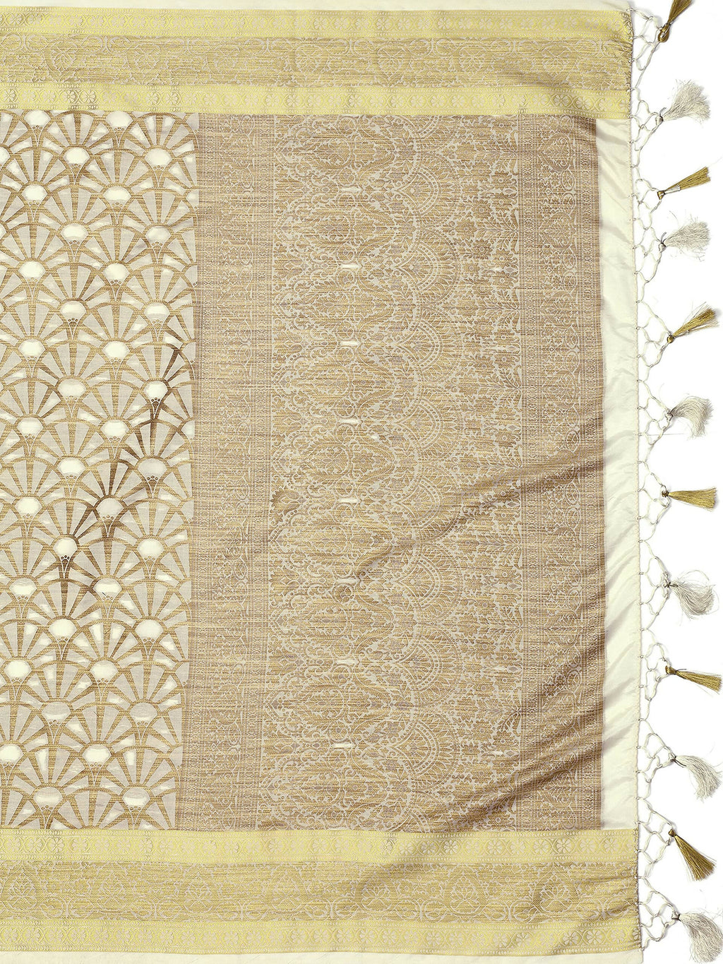 Mimosa Women's Off-White Kanjivaram Art Silk Saree | Grocsy