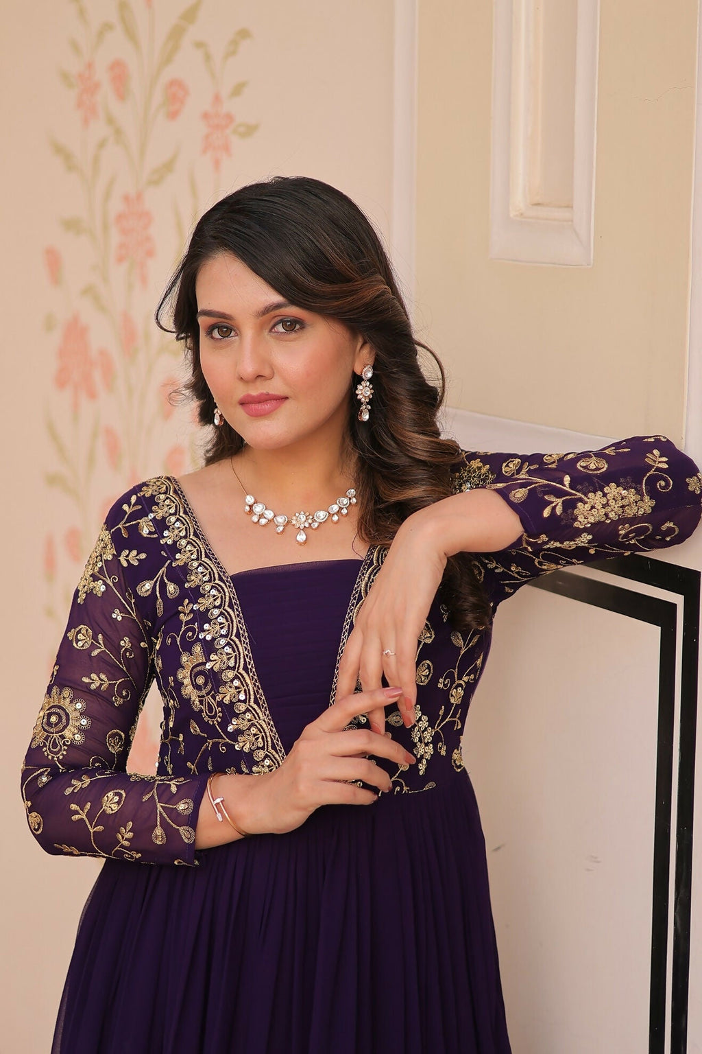 Joban Fashion Purple Georgette Sequence Embroidery Work Dress | Grocsy