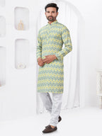 Joban Fashion Men's Rayon Cotton YELLOW Printed Kurta Pyjama set | Grocsy