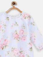 Ahalyaa Pink Polysilk Floral Printed Kids Kurta Dhoti Set For Girls | Grocsy