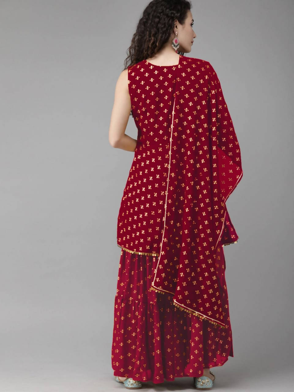 Vamika Printed Rayon Maroon Party Wear/Casual Wear Kurta Set/Suit | Grocsy