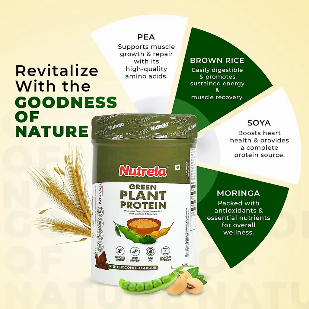Patanjali Nutrela Green Plant Protein Chocolate | Vegan Protein Powder with Ayurvedic Herbs - Swadesiicart