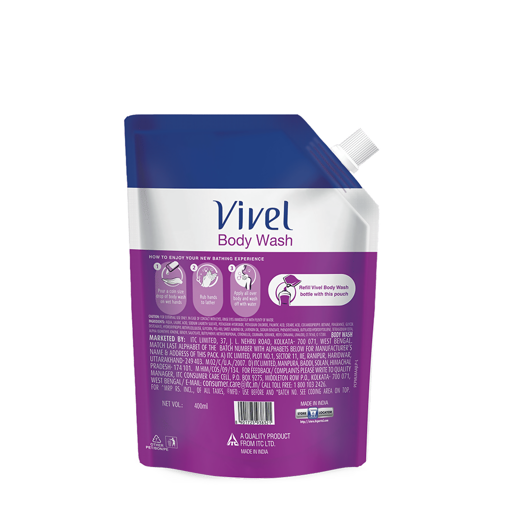 Vivel Fragrant Body Wash Lavender & Almond Oil Moisturizing Shower Gel Supersaver Refill Pack | Grocsy