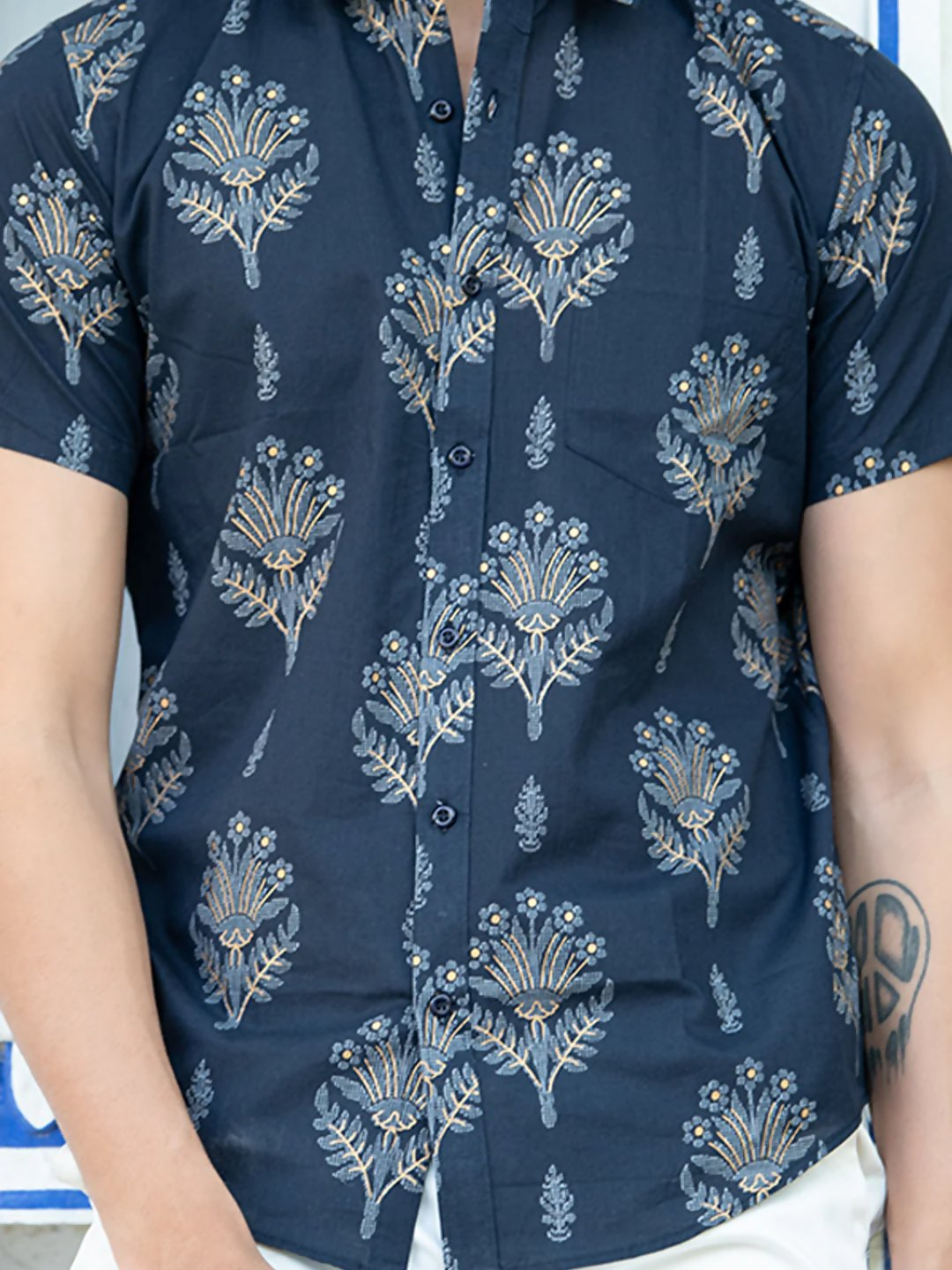 Miravan Men's Pure Cotton Blue Floral Printed Half Sleeve Slim Fit Shirt | Grocsy