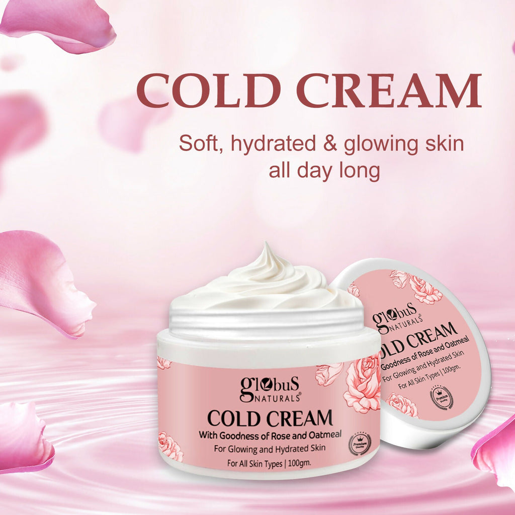 Globus Naturals Cold Cream with Goodness of Rose & Oatmeal For Glowing and Hydrated Skin, All Skin Types | Grocsy