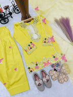 Teeya Creation New Kids Trendy Wedding Wear Traditional Kurta Salwar Set-Yellow | Grocsy