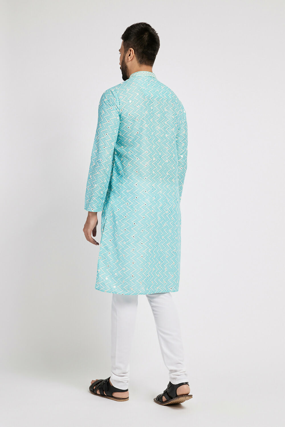 Ethnic India Blue Men's Kurta Embellished Polyester | Grocsy