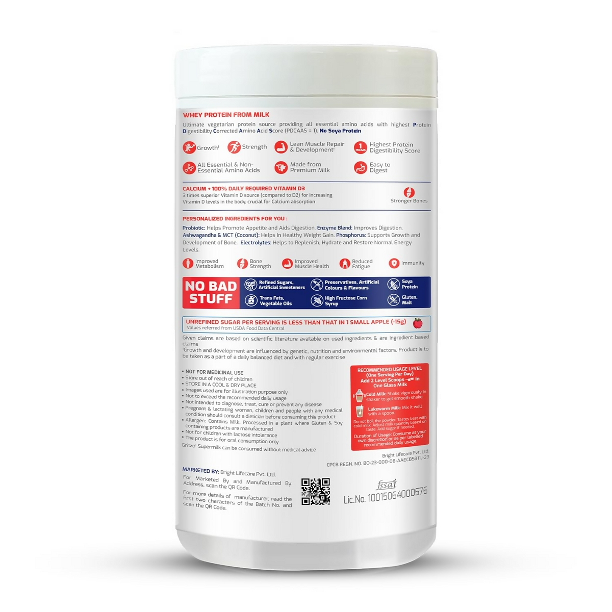 Gritzo SuperMilk Weight+ (13+y Boys), 10g Protein Powder (Double Chocolate) | Grocsy