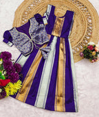 Teeya Creation Latest Designer Girls Royal Purple Silk Pattu Pavadai Lehenga Choli Set With Brocade Koti-Purple | Grocsy