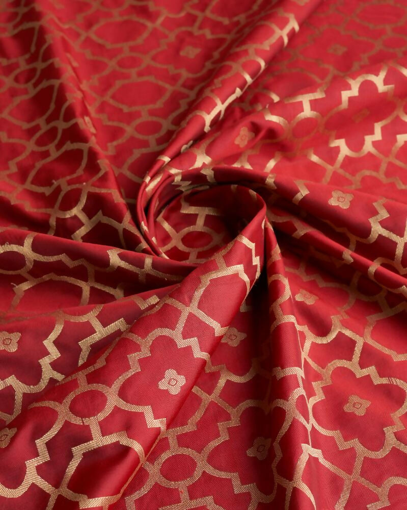 Joban Fashion Red Woven Design Lichi Silk Kanchipuram Saree | Grocsy