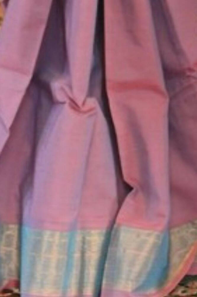 Very Much Indian Handloom Pure Cotton Paithani Peacock Pallu-Dual Tone Blue Pink | Grocsy