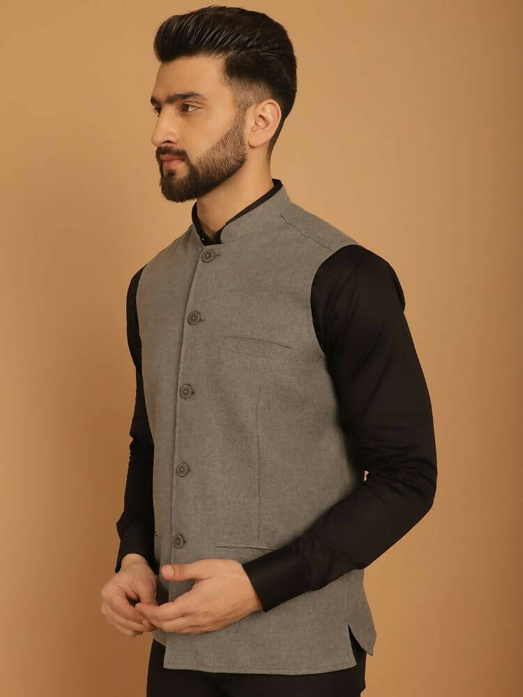 Even Apparels Nehru Jacket With Welt Pockets - Grey | Grocsy