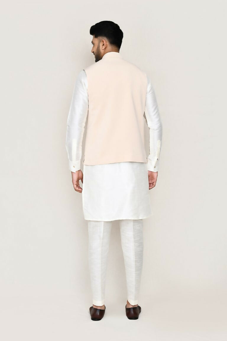 Joban Fashion White Colored Art Silk Fabric Kurta, Jacket With Straight Fit Pant | Grocsy