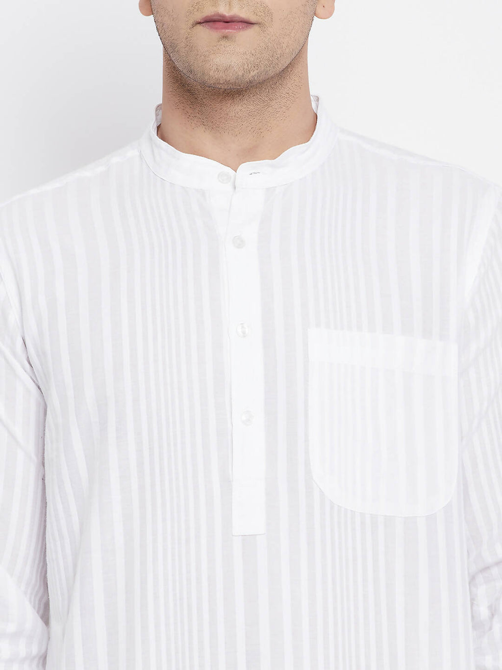 Even Apparels White Pure Cotton Men Kurta With Band Collar | Grocsy