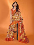 PR Fashion Orange Kota Doria Printed Saree | Grocsy