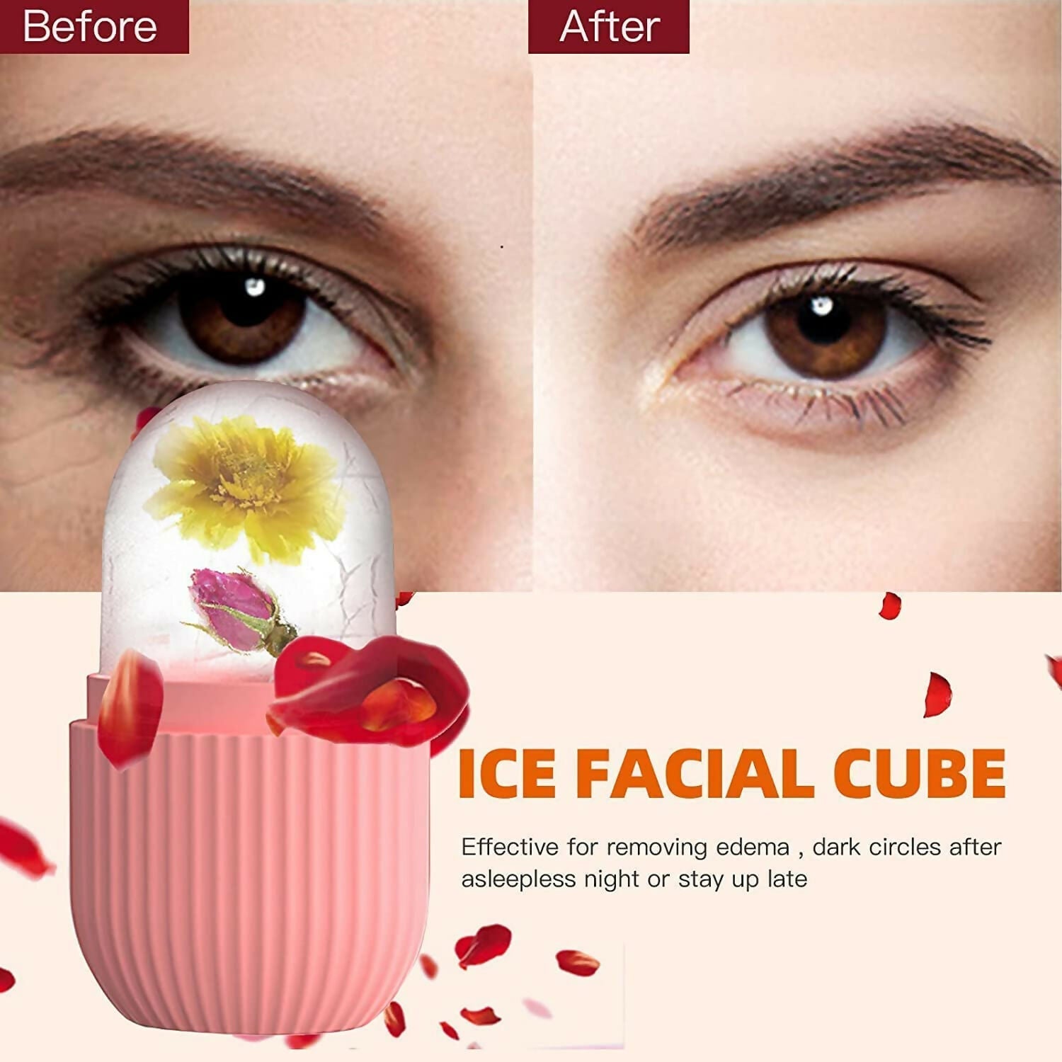 Ice Face Roller Silicone Facial Cube for Eyes Neck Massage Remove Dark Circle - Pink | Grocsy