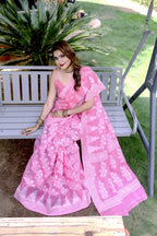 Partywear Designer Pink Jamdani contton Fancy Saree - Starwalk | Grocsy