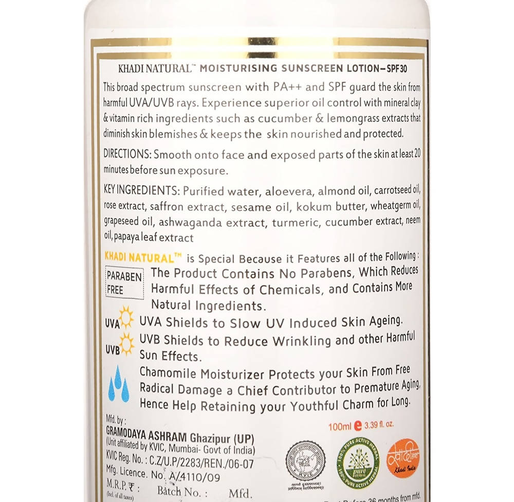 Khadi Natural Moisturising Sunscreen Lotion SPF 30 | Grocsy