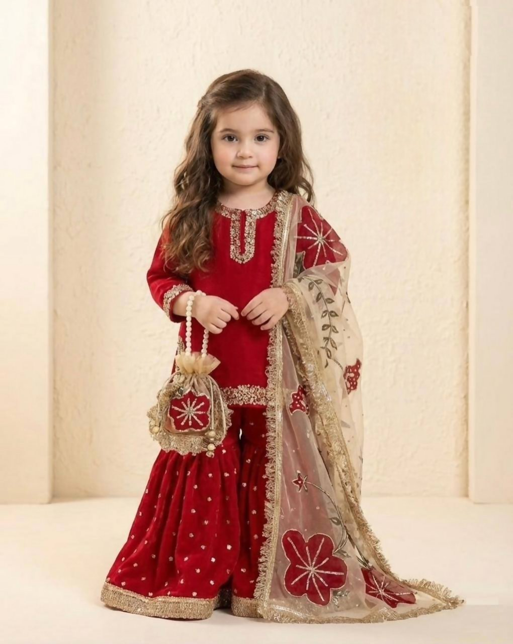 Teeya Creation New Kids Trendy Wedding Wear Traditional Kurta Sharara Set-Maroon | Grocsy