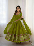 Teeya Creation Green Color Heavy Georgette Wedding Wear Embroidery Work Long Gown | Grocsy