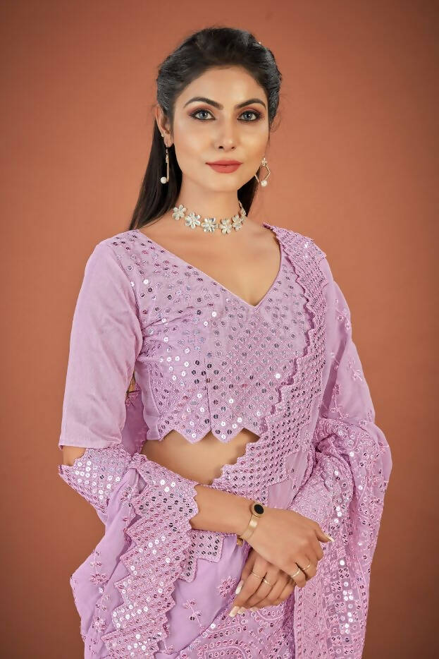Vamsee Lavender Georgette Designer Saree | Grocsy