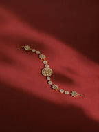 Gold-Polished White Kundan-Studded Pearl Beaded Hair Band - Ruby Raang | Grocsy
