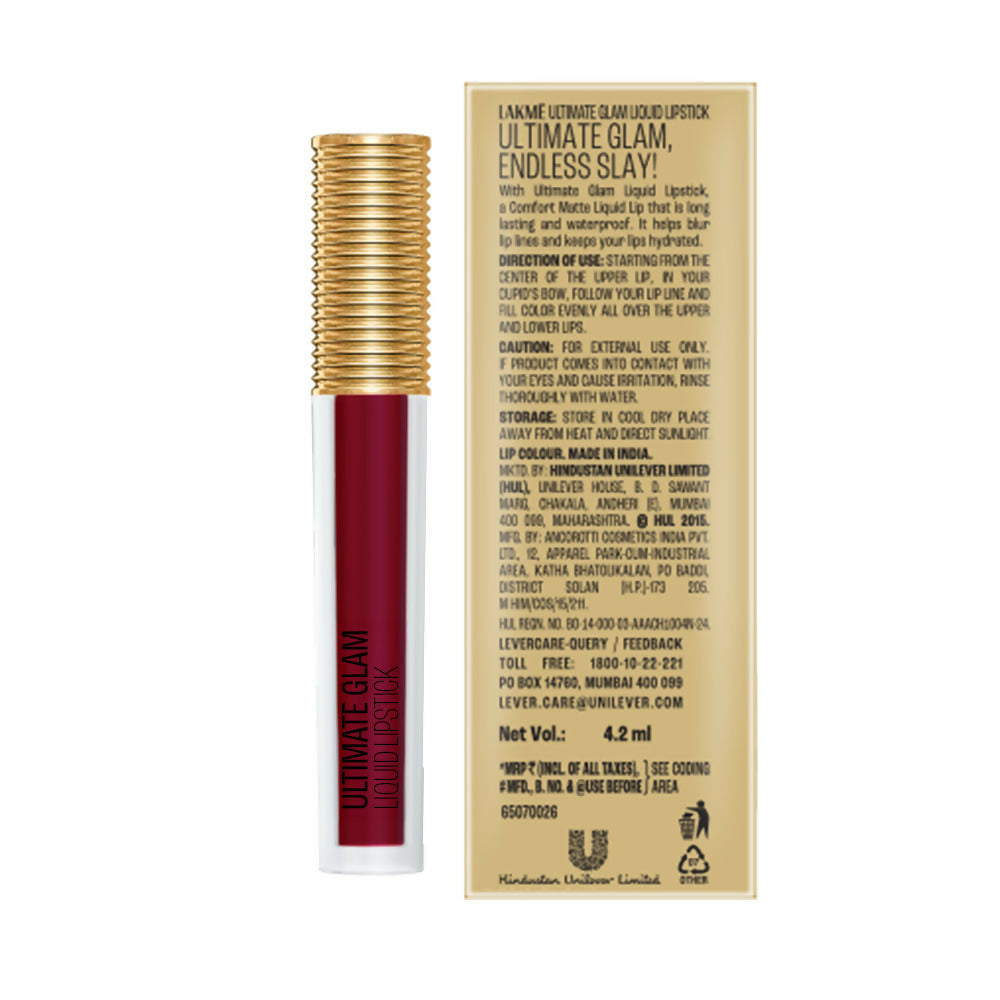 Lakme Ultimate Glam Matte Liquid Lipstick - Red Wine | Grocsy