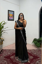 Teeya Creation Black Color Chinon Silk Wedding Wear Ready To Wear Saree With Koti | Grocsy