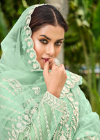 Mint Green Stone & Cording Work Festive Palazzo Suit - Emponline | Grocsy