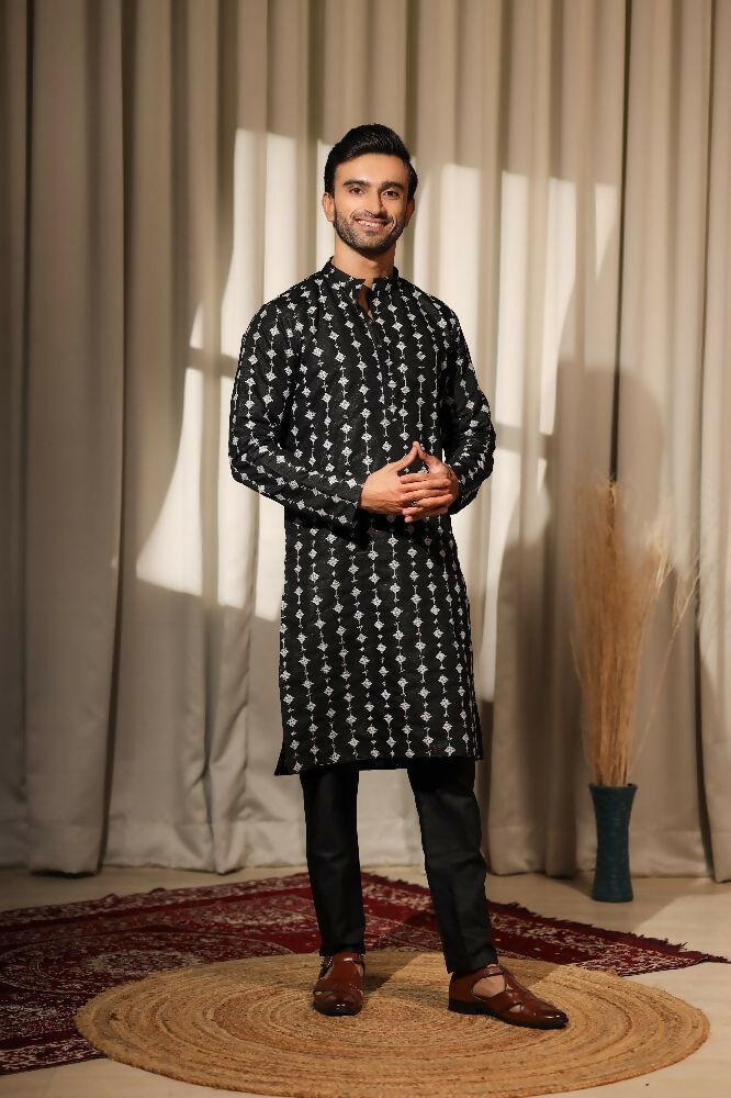 Black Viscose Designer Embroidery Work Kurta Set - Mahotsav | Grocsy