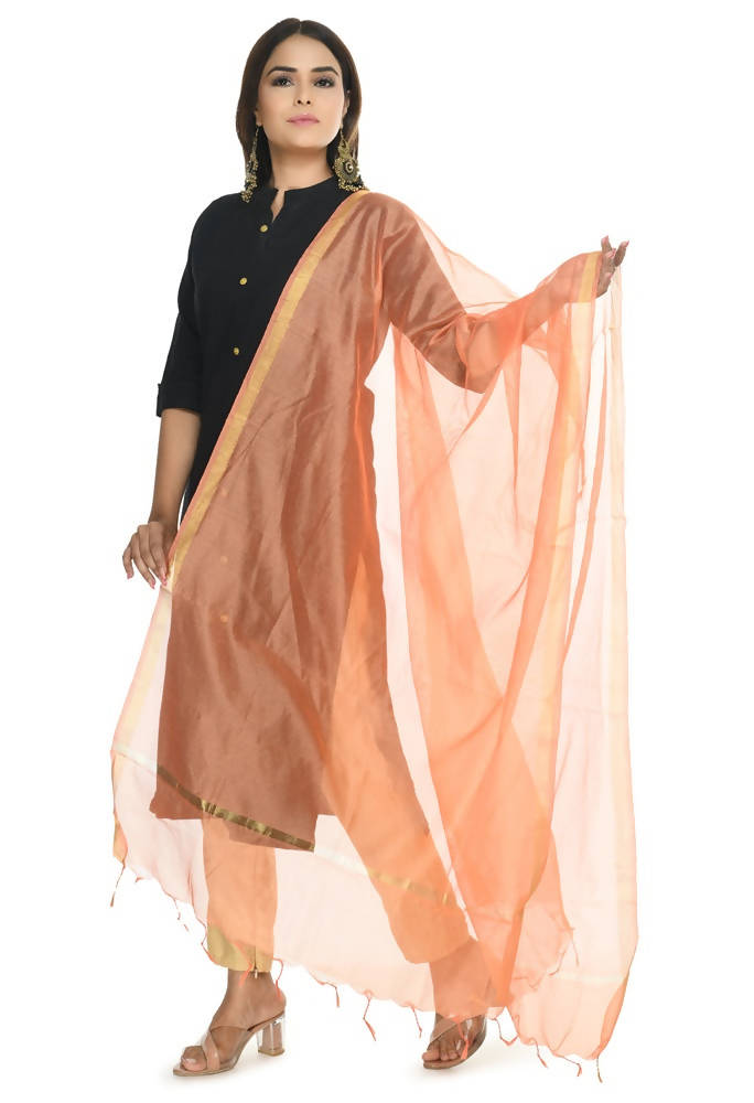 Mominos Fashion Peach Banarsi Piping Dupatta | Grocsy