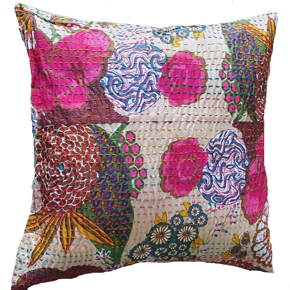 The Decor Nook Beige Base With Multicolour Flowers Print Cushion Cover | Grocsy