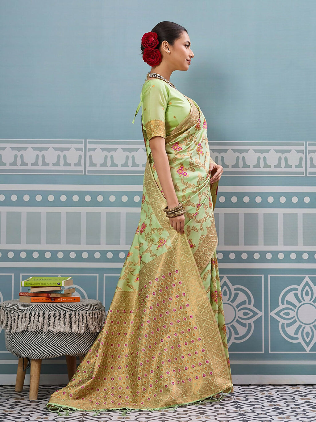 Shree Shyam Fashion Sea Green Silk Saree | Grocsy