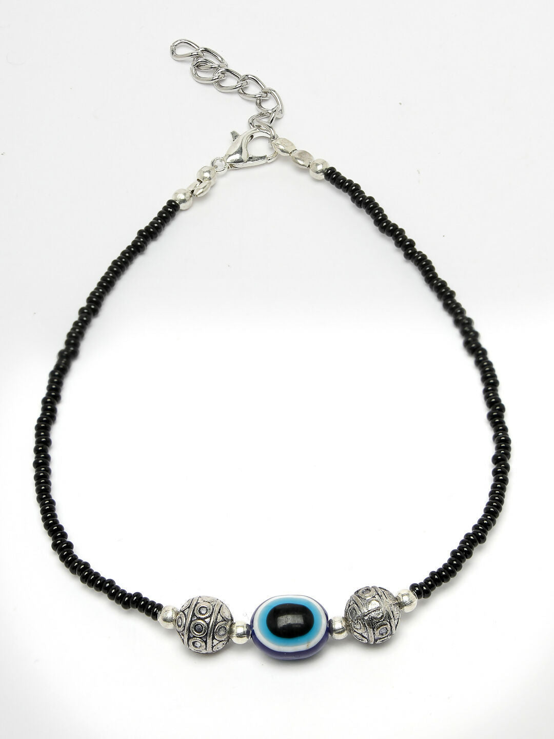 NVR Women Set of 2 Brass-Plated Stone-Studded & Evil Eye Beaded Anklet | Grocsy