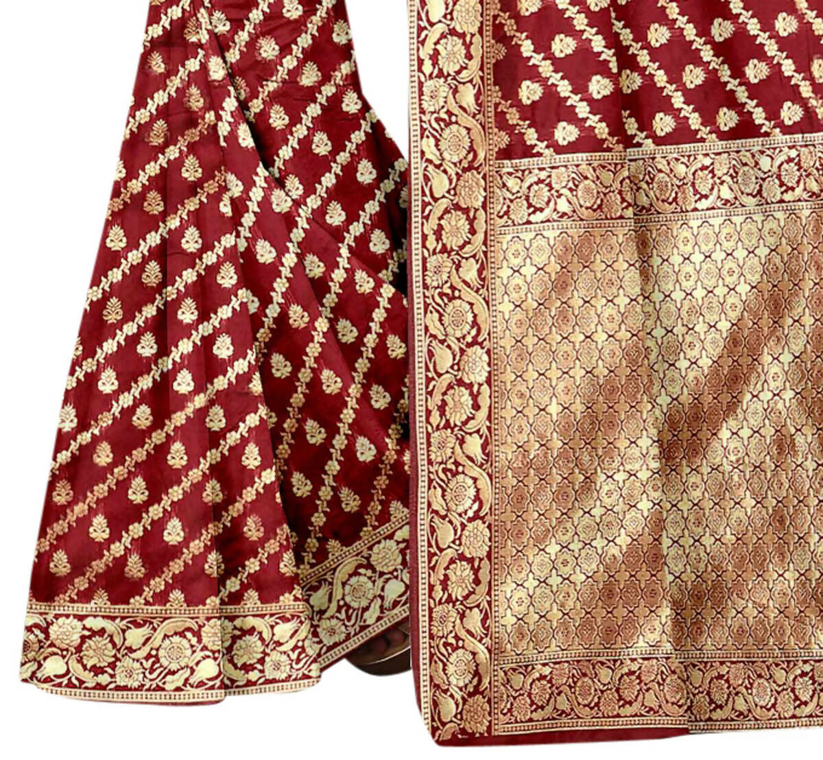 Vamika Maroon Weaving Banarasi Jacquard Saree | Grocsy