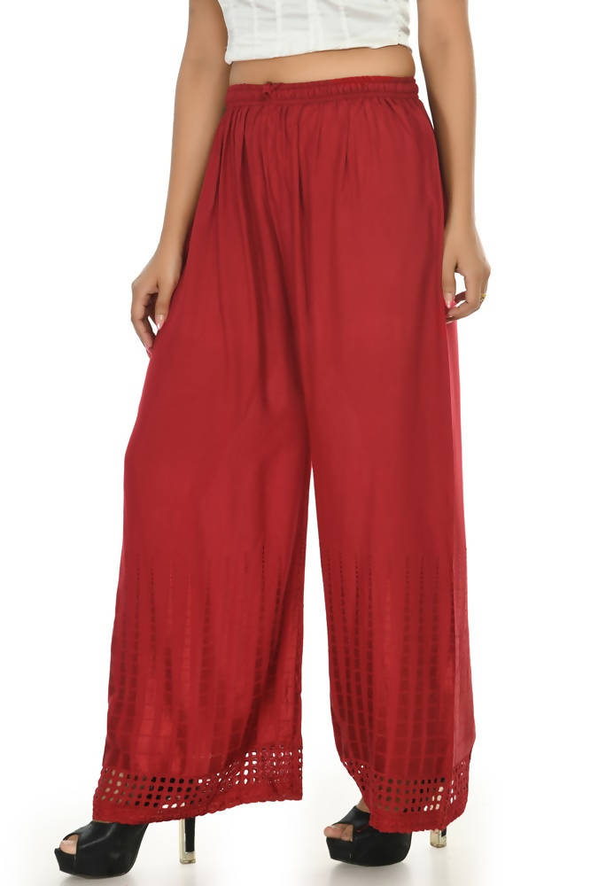 Mominos Fashion Moeza Reyon Cotton Maroon Color Cut Work Palazzo | Grocsy