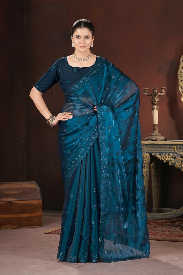 Vastranavya Rama Jimmy Choo Silk 3mm Sequence work with Cross Stitch Embroidery work & Cutwork Border Saree | Grocsy