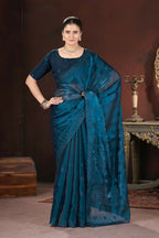 Vastranavya Rama Jimmy Choo Silk 3mm Sequence work with Cross Stitch Embroidery work & Cutwork Border Saree | Grocsy