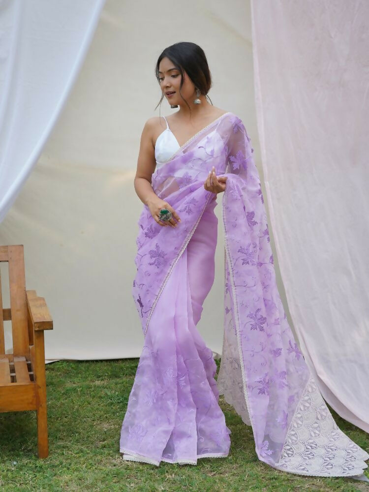 Vamsee Ishaq Lavender Organza Saree | Grocsy