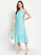 Myshka Women's See Green Solid Cotton Blend Sleeveless Round Neck Casual Dress | Grocsy