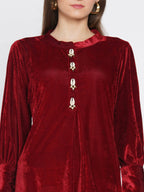 Women Republic Maroon Velvet Cowl Style Kurta With Pants | Grocsy