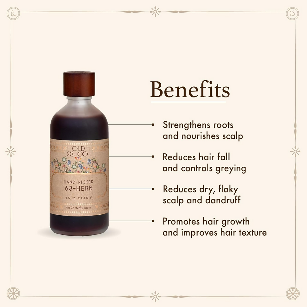 Old School Rituals 63-Herb Hair Elixir All-Natural Hair Oil For Growth Of Strong & Healthy Hair | Grocsy