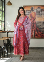 Yufta Women Red Handblock Printed A-Line Kurta & Trouser With Embroidery & Dupatta | Grocsy